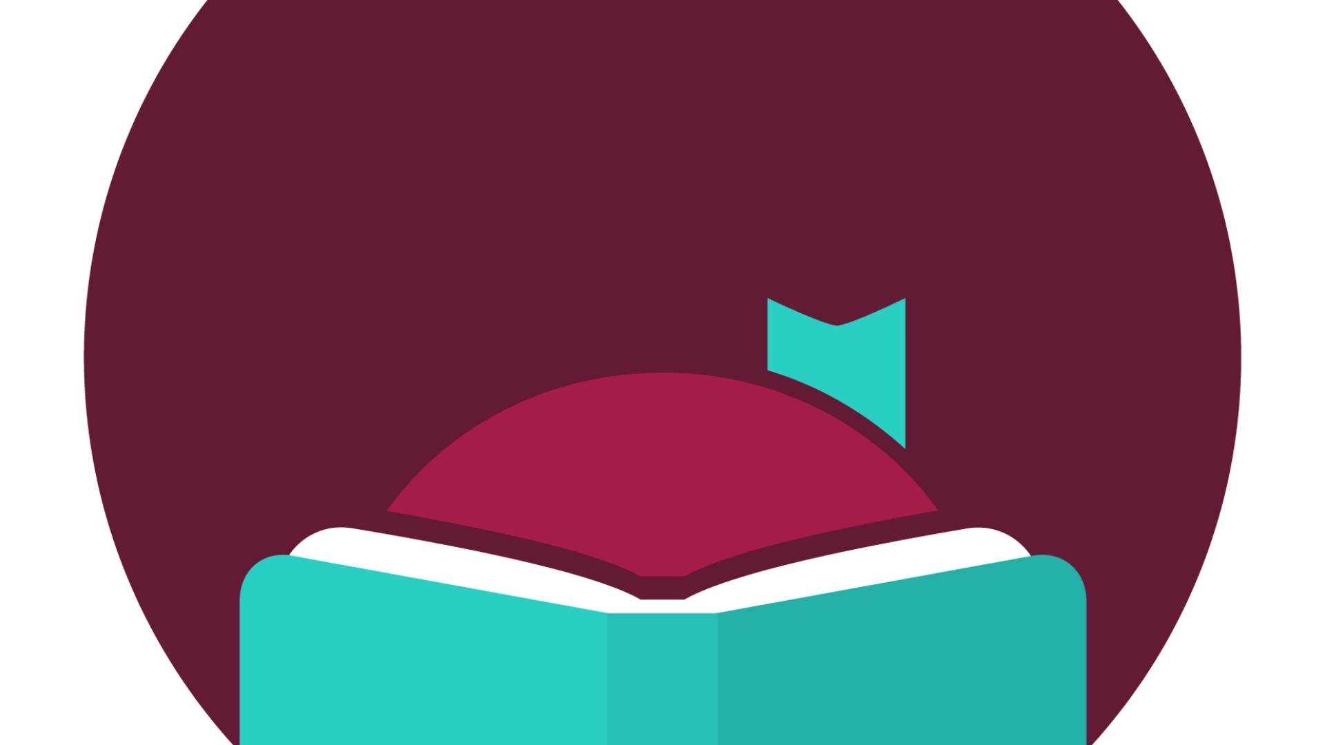 Icon of a girl with red hair reading a teal book